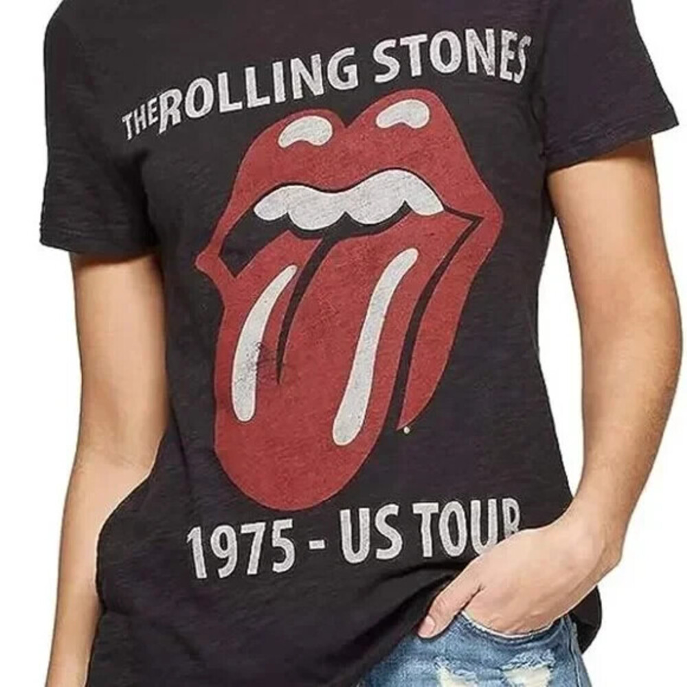 The Rolling Stones Gray 1975 US Tour Women's Band Tee Size L | New